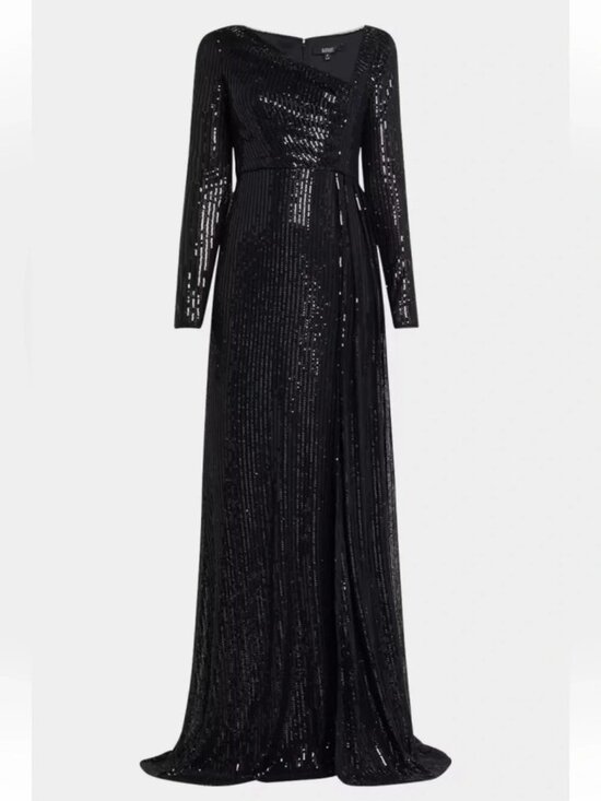 Badgley Mischka Dresses & Skirts - BADGLEY MISCHKA Collection Draped Sequin Striped Gown Long Sleeve Dress Size 4